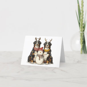 Christmas Reindeer Bernese Mountain Dogs Holiday Card