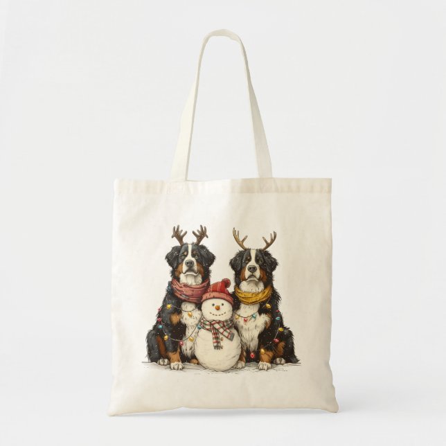 Christmas Reindeer Bernese Mountain Dogs Tote Bag (Front)