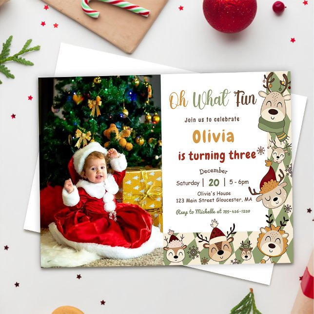  Christmas Reindeer Birthday Party Oh What Fun  Invitation (Creator Uploaded)