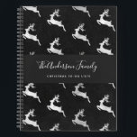 Christmas reindeer black chalkboard to do lists notebook<br><div class="desc">A Christmas to-to list notebook.  Black chalkboard background,  faux silver reindeer pattern.  Personalise and add your name and a title.</div>