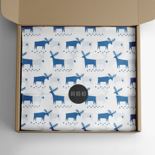 Christmas reindeer. Blue woodland animal pattern Tissue Paper