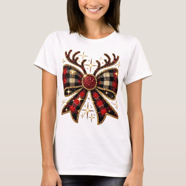 Christmas Reindeer Bow T-Shirt (Front)