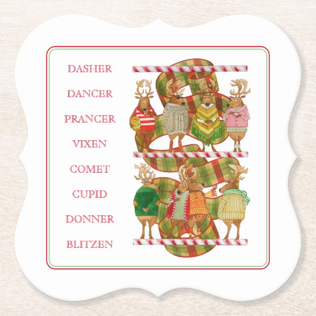 CHRISTMAS REINDEER Bracket Shape Paper Coasters (Front)