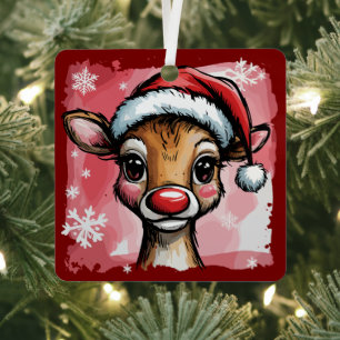 Christmas Reindeer Brushstrokes Preppy Xmas Girly Metal Tree Decoration