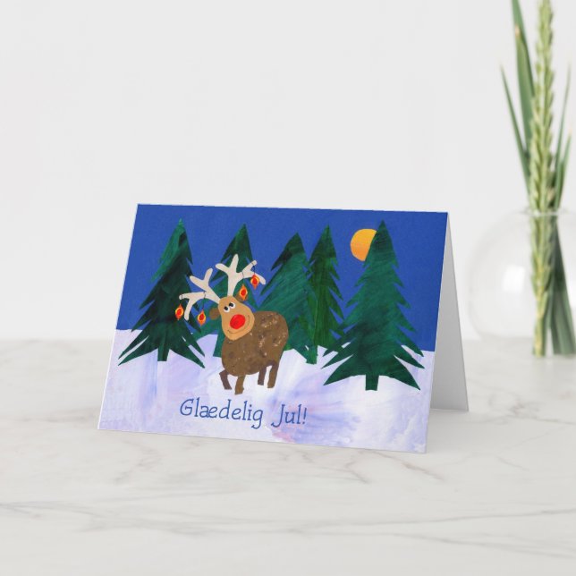 Christmas Reindeer Card with Danish Greeting (Front)