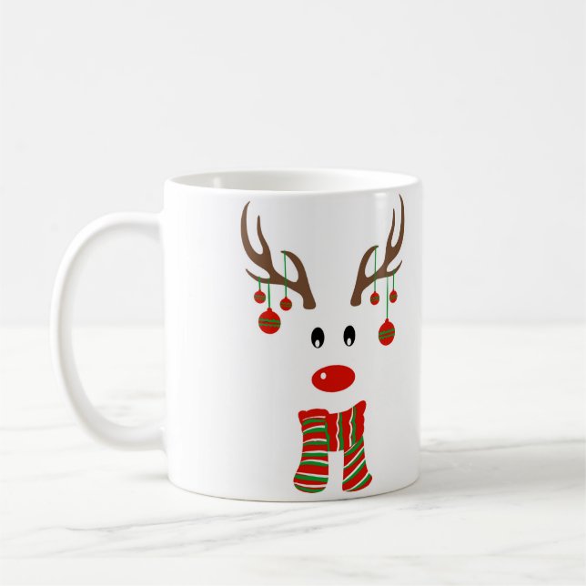 Christmas Reindeer Cartoon Coffee Mug (Left)