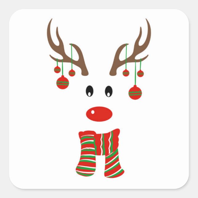 Christmas Reindeer Cartoon Square Sticker (Front)