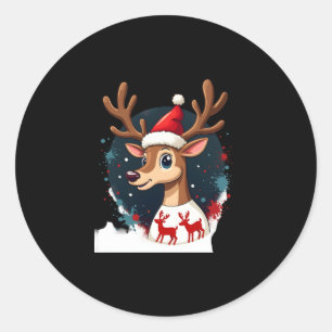 christmas Reindeer Classic Round Sticker