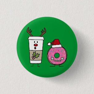 Christmas Reindeer Coffee and Santa Doughnut 3 Cm Round Badge