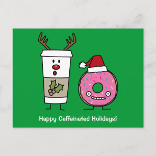 Christmas Reindeer Coffee and Santa Doughnut Holiday Postcard