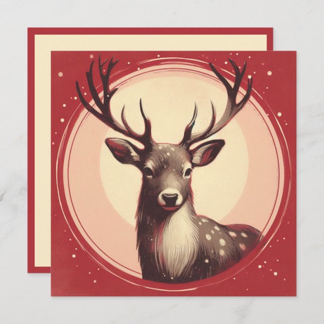 Christmas Reindeer Contemporary Boho Illustration Holiday Card (Front/Back)