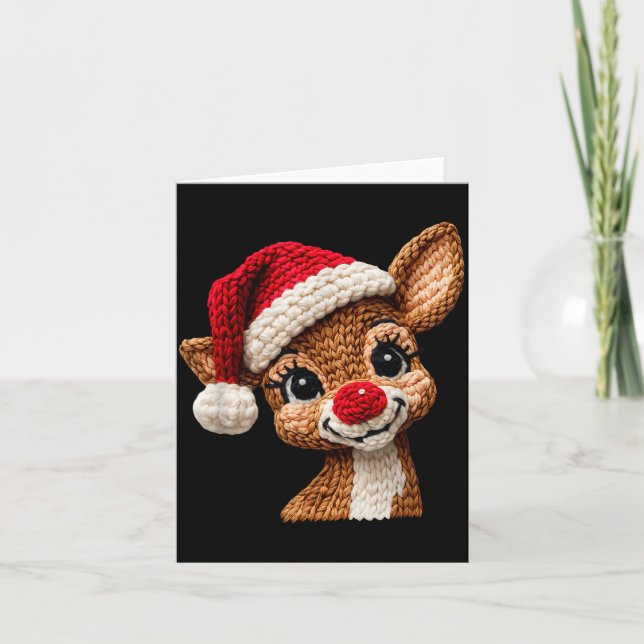 Christmas Reindeer Crochet Cute Merry Christmas Re Card (Front)