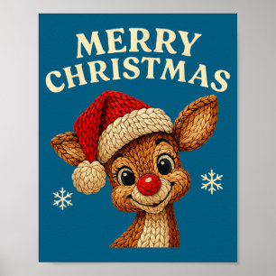 Christmas Reindeer Crochet Cute Merry Christmas Re Poster