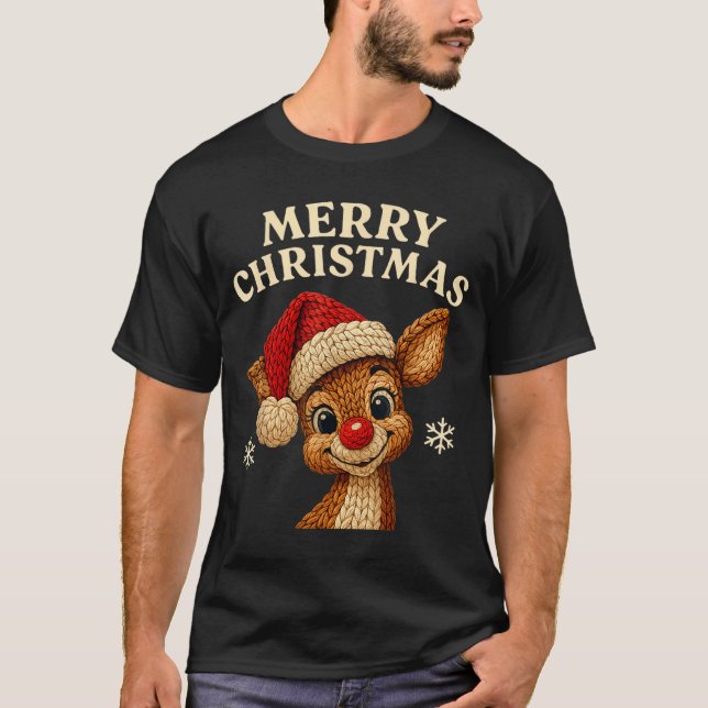 Christmas Reindeer Crochet Cute Merry Christmas Re T-Shirt (Front)