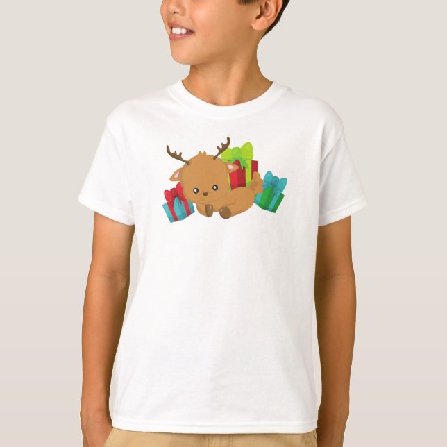 Christmas Reindeer, Cute Reindeer, Gifts, Presents T-Shirt (Front)