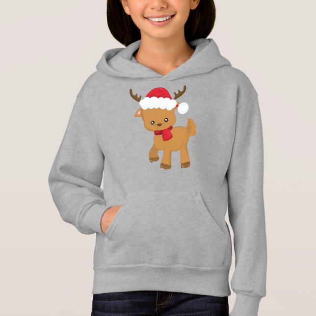 Christmas Reindeer, Cute Reindeer, Santa Hat (Front)