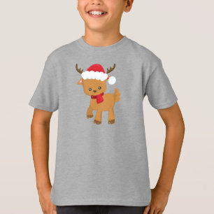 Christmas Reindeer, Cute Reindeer, Santa Hat T-Shirt
