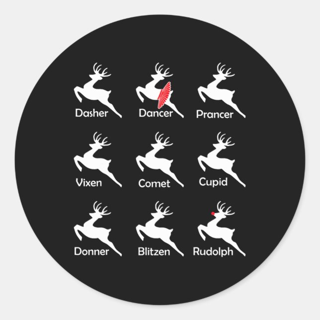 Christmas Reindeer Dancer Ballet Ballerina Dance T Classic Round Sticker (Front)