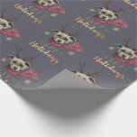 Christmas Reindeer Dog Pattern | Happy Holidays Wrapping Paper<br><div class="desc">This is a watercolor and colour pencil illustration of a pit bull dog with red scarf and antlers. It says "Happy Holidays" in shiny faux gold font under the dog.</div>