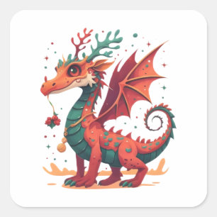 Christmas Reindeer Dragon Abstract Stylish Cartoon Square Sticker