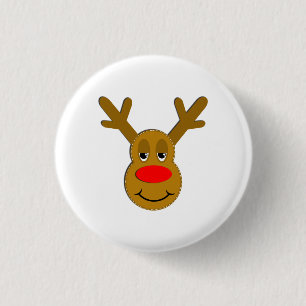 Christmas Reindeer Face 3 Cm Round Badge