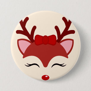 Christmas Reindeer face 7.5 Cm Round Badge
