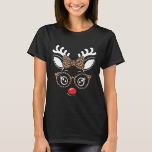 Christmas Reindeer Face Leopard Print Gles Women G T-Shirt