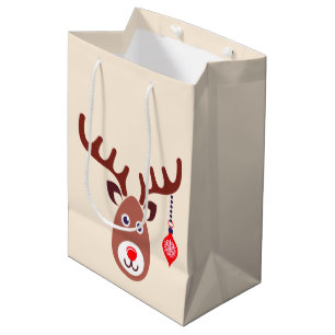 Christmas Reindeer face Medium Gift Bag
