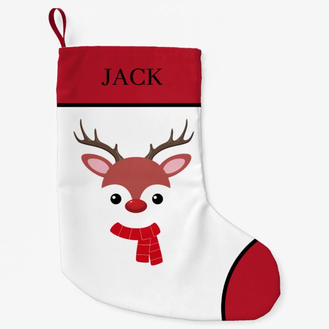 Christmas Reindeer face Small Christmas Stocking (Front)