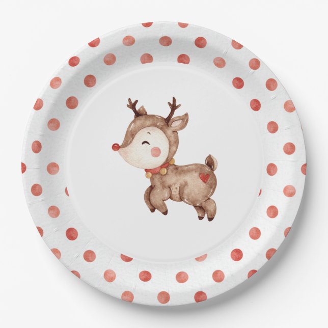 Christmas Reindeer  First Birthday Paper Plate (Front)