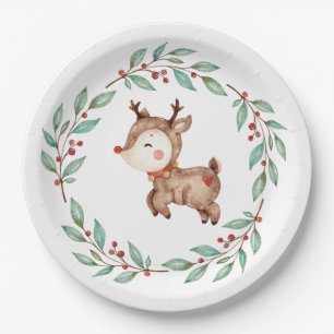 Christmas Reindeer  First Birthday Paper Plate
