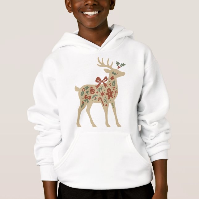 Christmas Reindeer Floral Art Kids Hoodies/Sweats (Front)