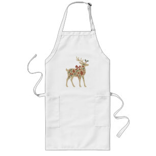 Christmas Reindeer Floral Art Long Apron