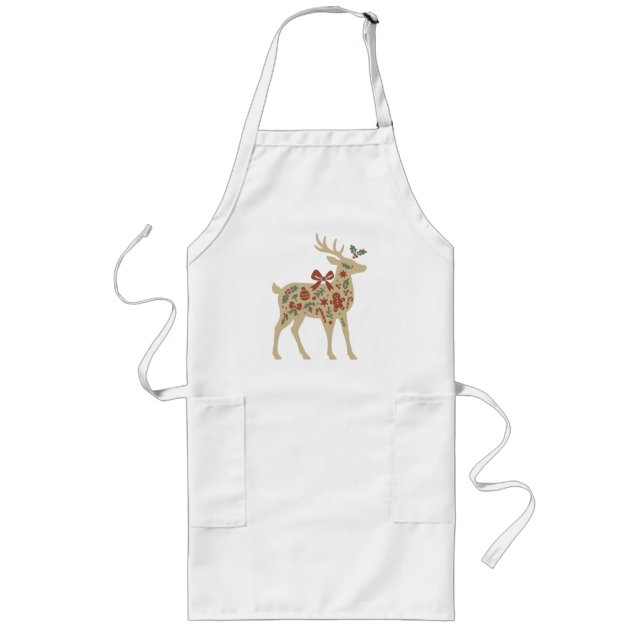 Christmas Reindeer Floral Art Long Apron (Front)