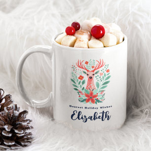 Christmas Reindeer Floral Holiday  Coffee Mug