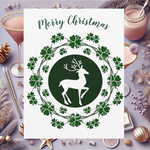 Christmas Reindeer Floral Wreath Greeting Card
