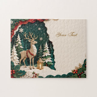 Christmas Reindeer Forest Frame Jigsaw Puzzle