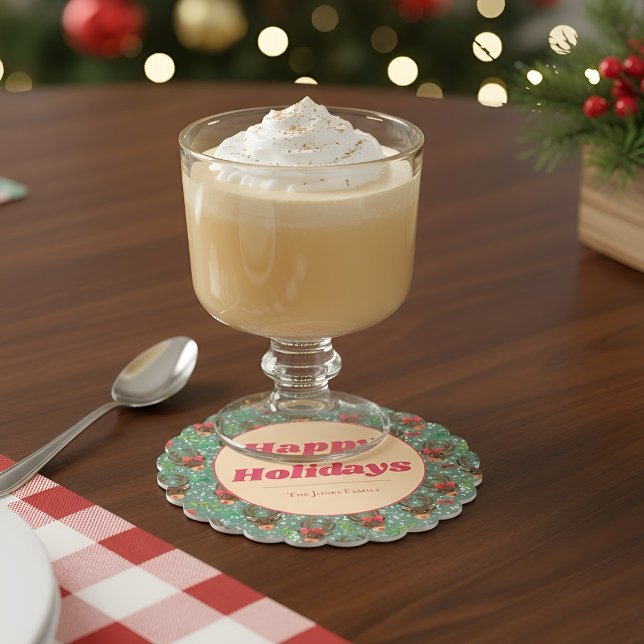 Christmas Reindeer Forest green  Paper Coaster (Creator Uploaded)