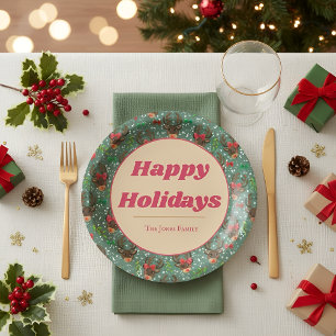 Christmas Reindeer Forest green   Paper Plate