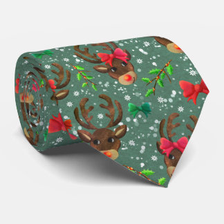Christmas Reindeer Forest green Tie
