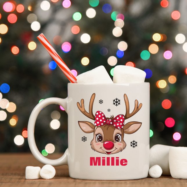 Christmas Reindeer Girl Red Polka Dot Bow Coffee Mug (Christmas Reindeer Girl Red Polka Dot Bow Coffee Mug
)