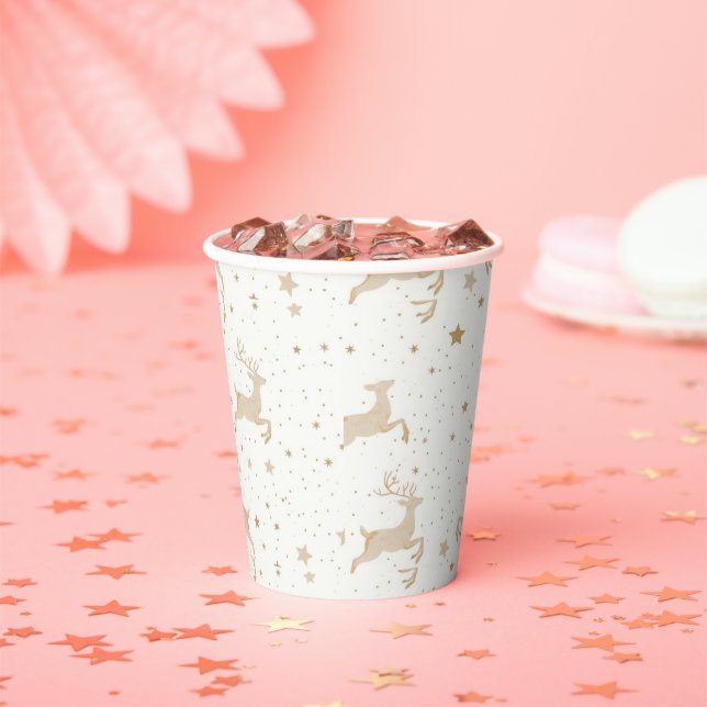 Christmas Reindeer Gold | Festive Holiday Party Paper Cups (Insitu)