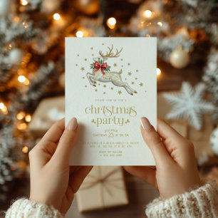 Christmas Reindeer Gold Typography Party Invite