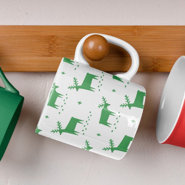 Christmas Reindeer | Green Nordic Winter Forest Coffee Mug (Creator Uploaded)