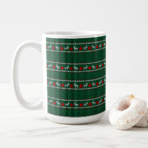Christmas Reindeer, green & red vintage pattern Coffee Mug