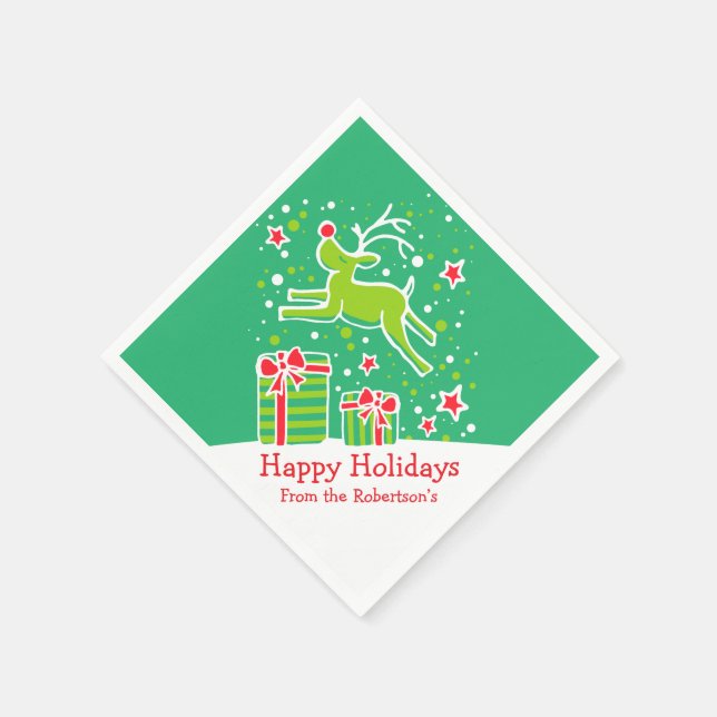 Christmas reindeer green red white paper napkins (Corner)