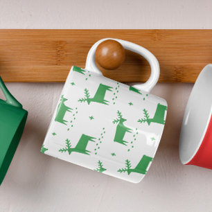 Christmas reindeer. Green woodland animal pattern Coffee Mug