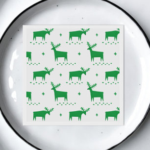 Christmas reindeer. Green woodland animal pattern Napkin