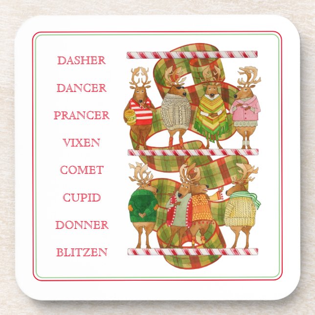 CHRISTMAS REINDEER Hard Plastic Coasters (Front)