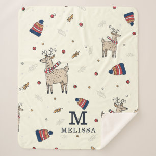 Christmas Reindeer Hats Pattern Personalised Sherpa Blanket